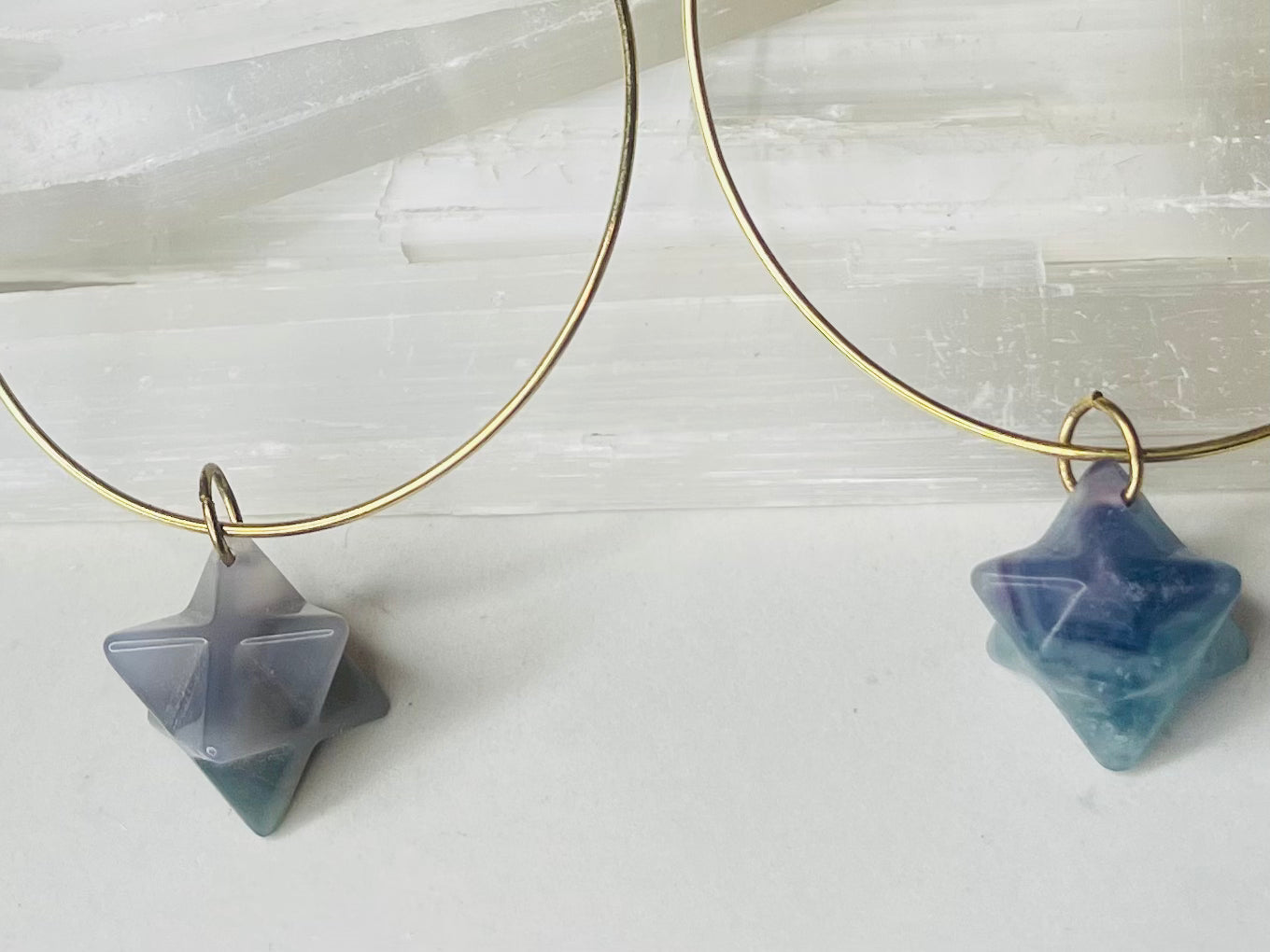 Chakra Hoops Soul Chains Earrings - Rainbow Fluorite Merkaba Crystals