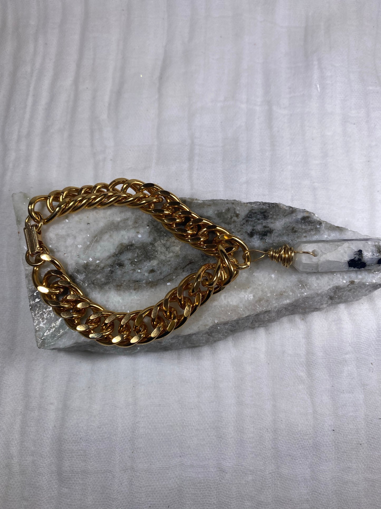 Soul Chain Bangle w Chunky Moonstone  Bracelet