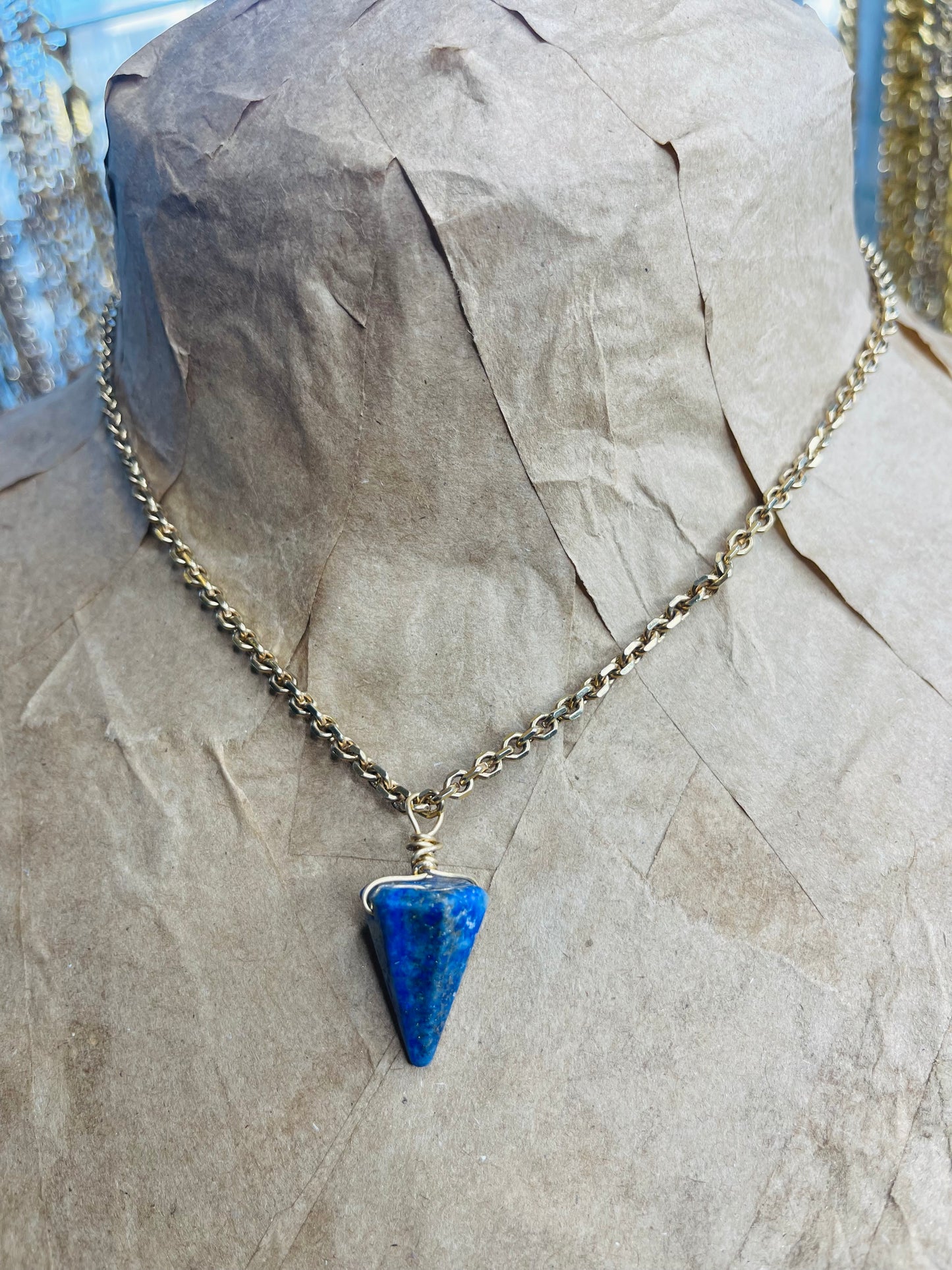 3rd Eye Pendulum Dainty Baby Soul Chain w Lapis Lazuli Crystal