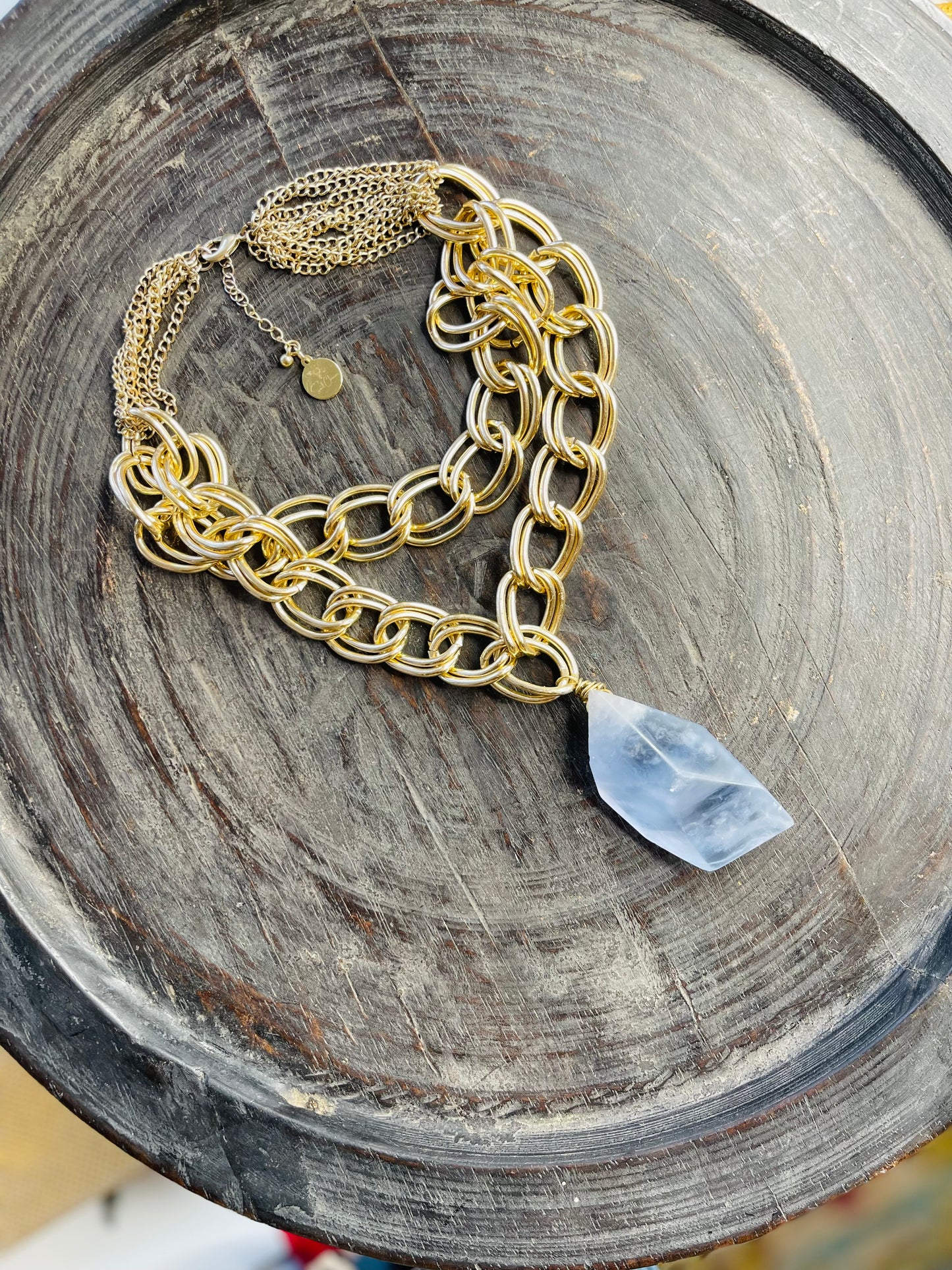 Chunky Swiss Blue Topaz Crystal Soul Chain Necklace - Vintage Gold Chain- Dainty Baby  Collection