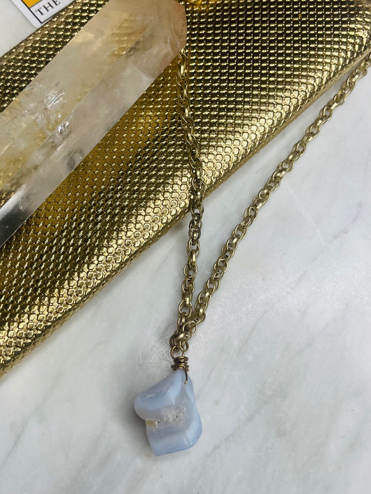 Dainty Baby Blue Lace Agate Crystal Soul Chain Necklace - Vintage Gold Chain- Dainty Baby  Collection