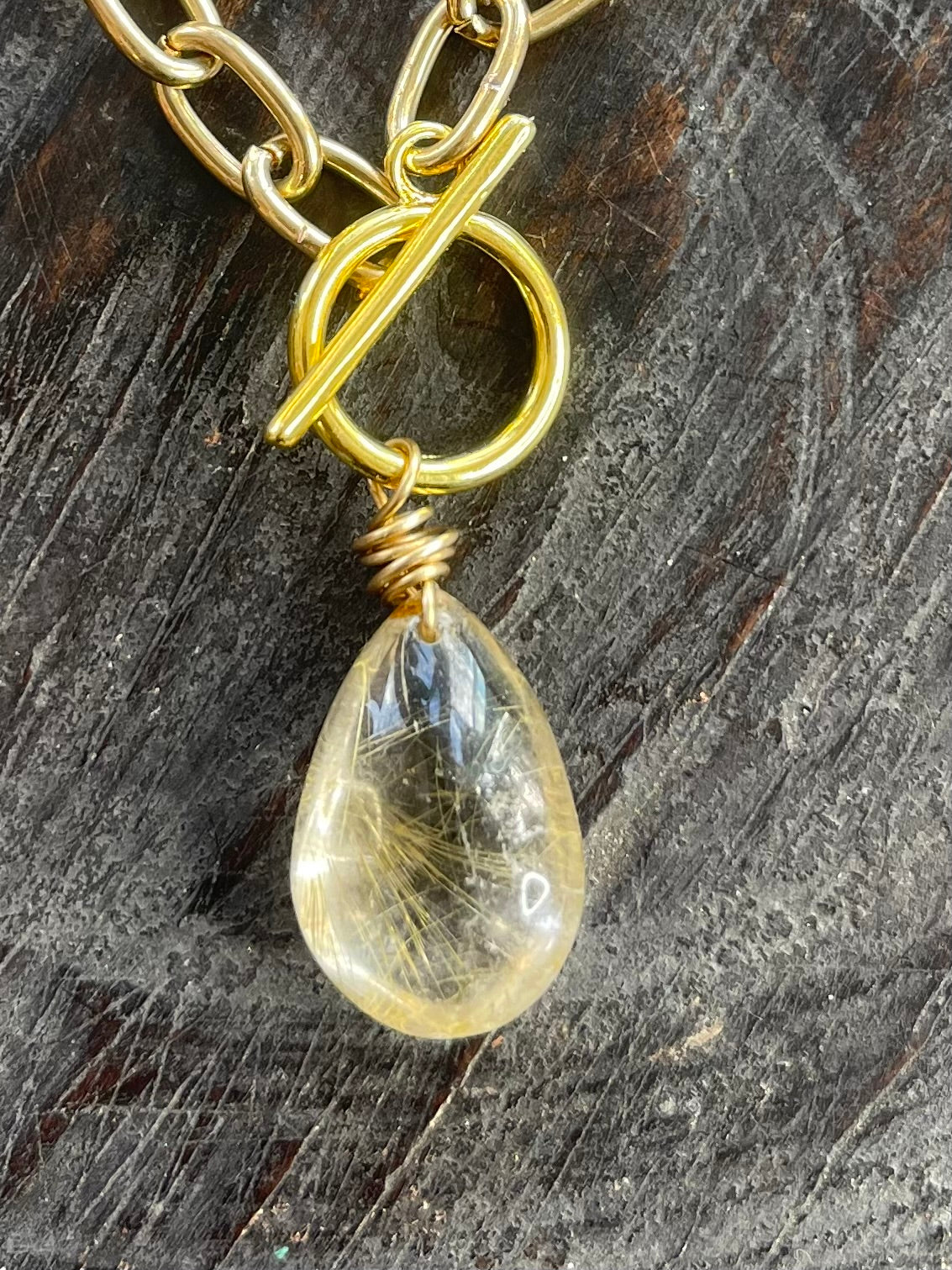 Golden Soul Chain with Rutilated Quartz Crystal