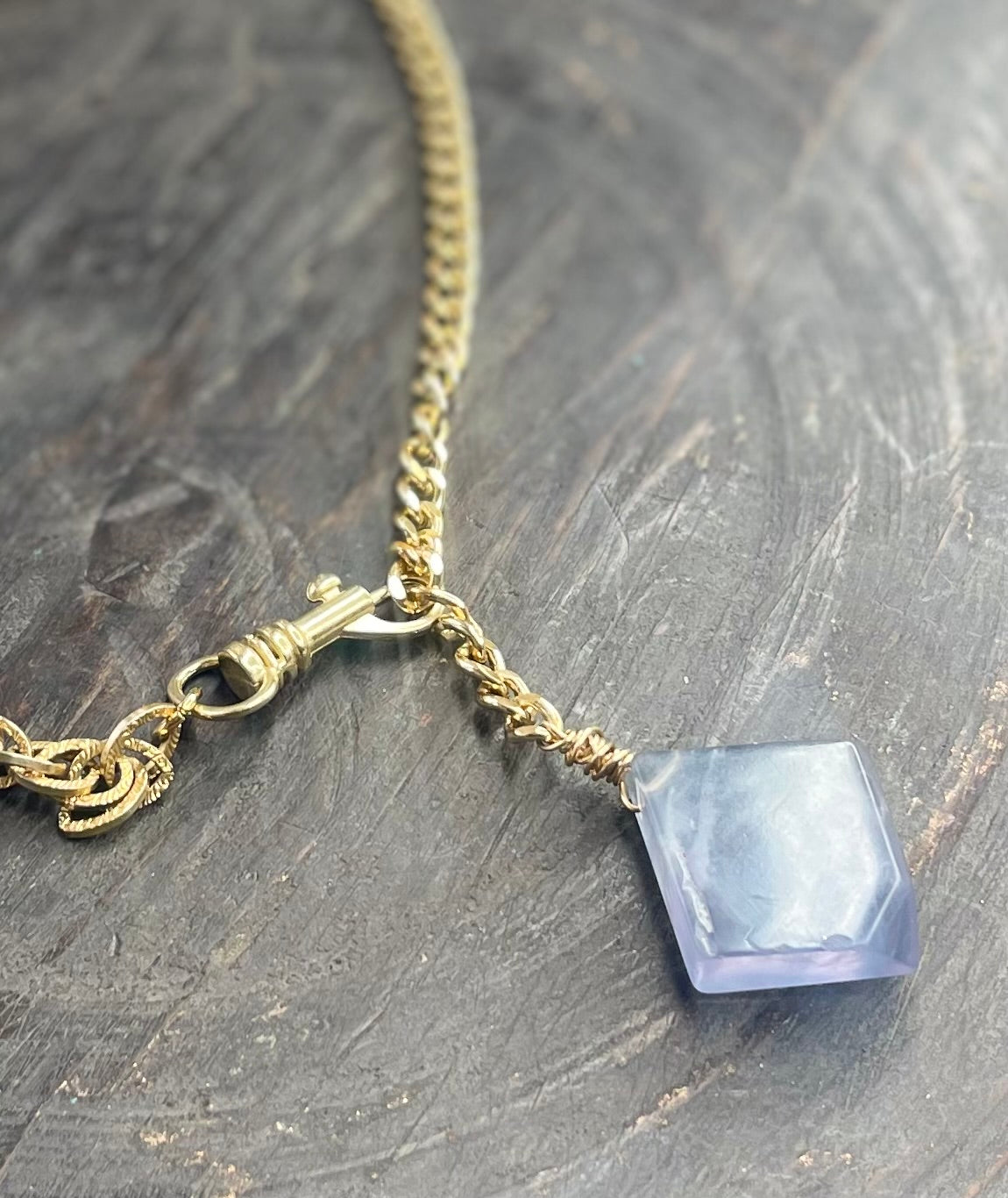 Swiss Blue Topaz Crystal Soul Chain Necklace - Vintage Gold Chain- Dainty Baby  Collection