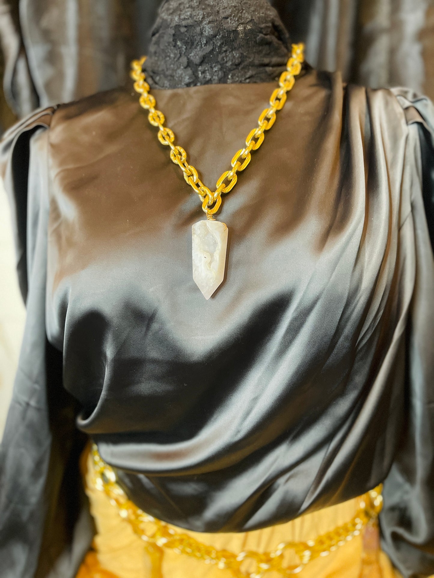 White Agate with Druzy Crystal Soul  Chain