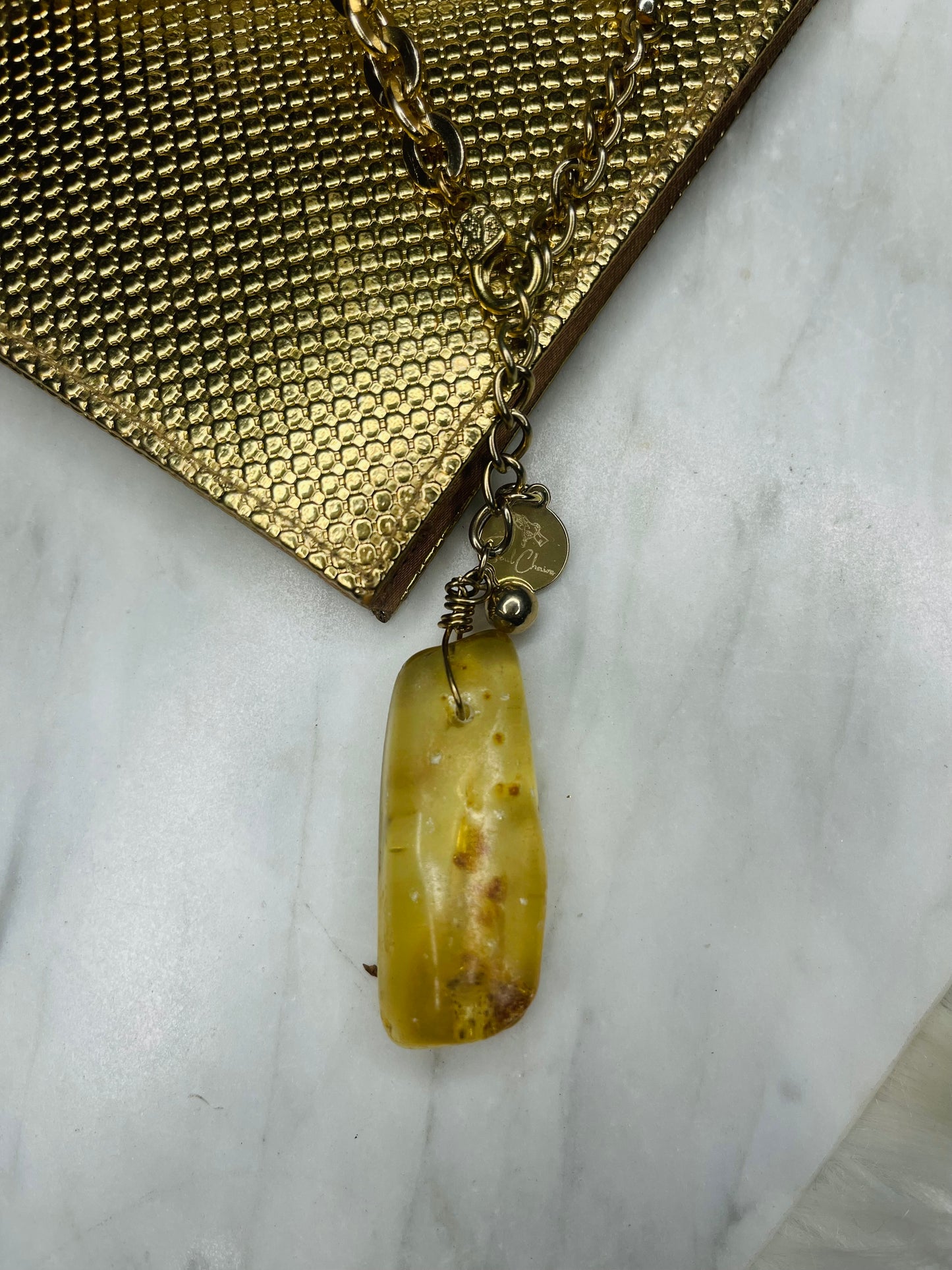 Ancient Amber Abundance Activation. Soul Chain Necklace Hand wrapped on vintage chain