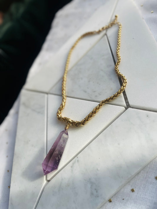 3rd Eye Faceted Amethyst Soul Chain w Vintage Gold Plated Chain