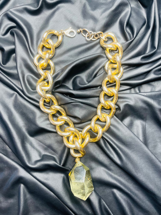 1990’s Chunky  Massive Rare Citrine Hand wrapped on vintage chain