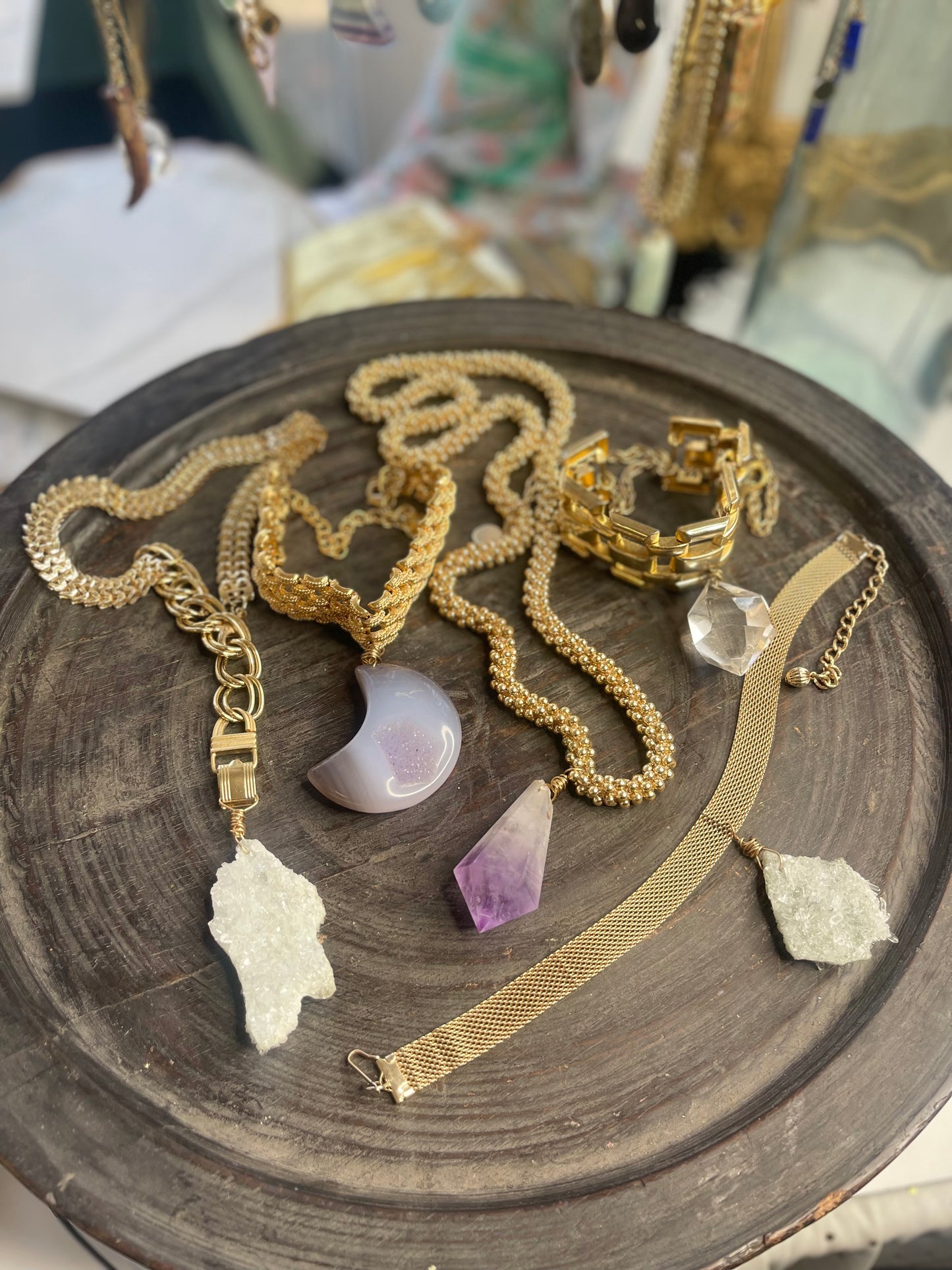 Lilac Agate Moon with Druzy Crystal Soul  Chain