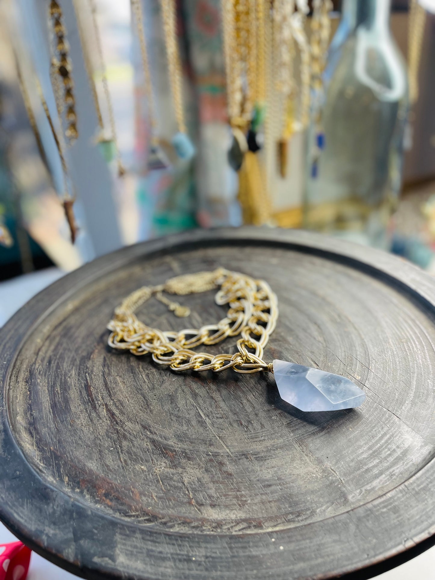 Chunky Swiss Blue Topaz Crystal Soul Chain Necklace - Vintage Gold Chain- Dainty Baby  Collection