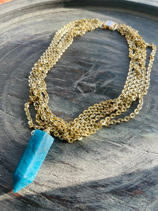 Heart and Throat Chakra Soul Chain w Apatite  Point Crystal Necklace