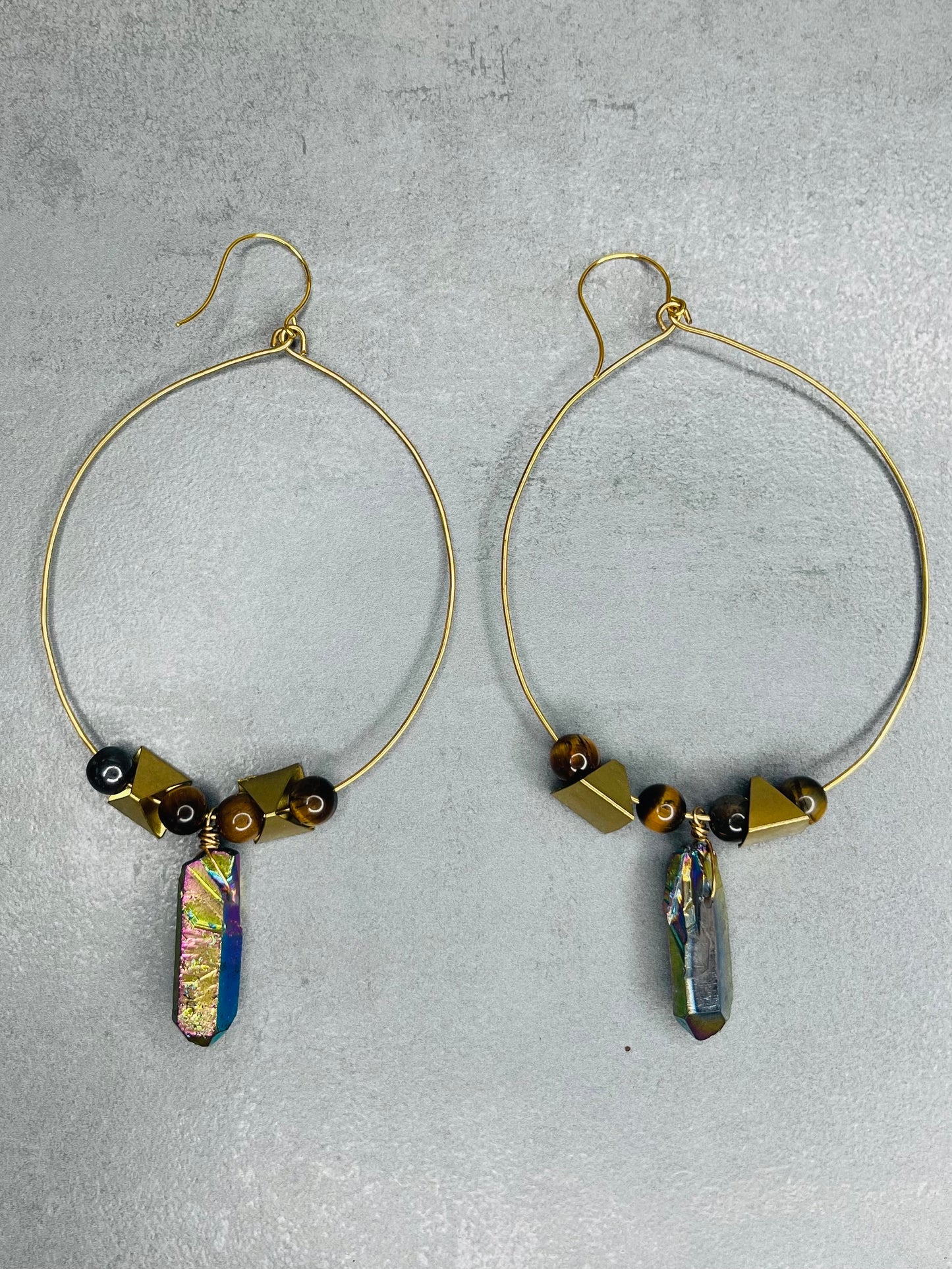 “EXTRA” Large Hoops Soul Chains Earrings- Titanium dipped clear Quartz