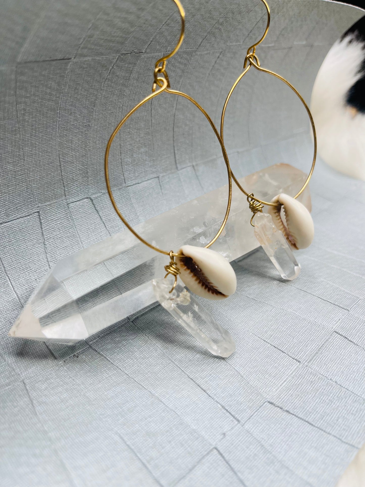 Abundance Energy Medium Oval Hoops Soul Chains Earrings - Clear Quartz Crystals