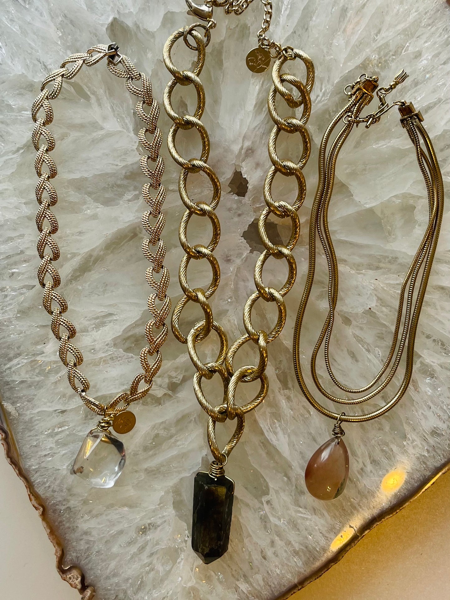 Geometric Garden Quartz Crystal Soul Chain gold Plated Vintage Necklace