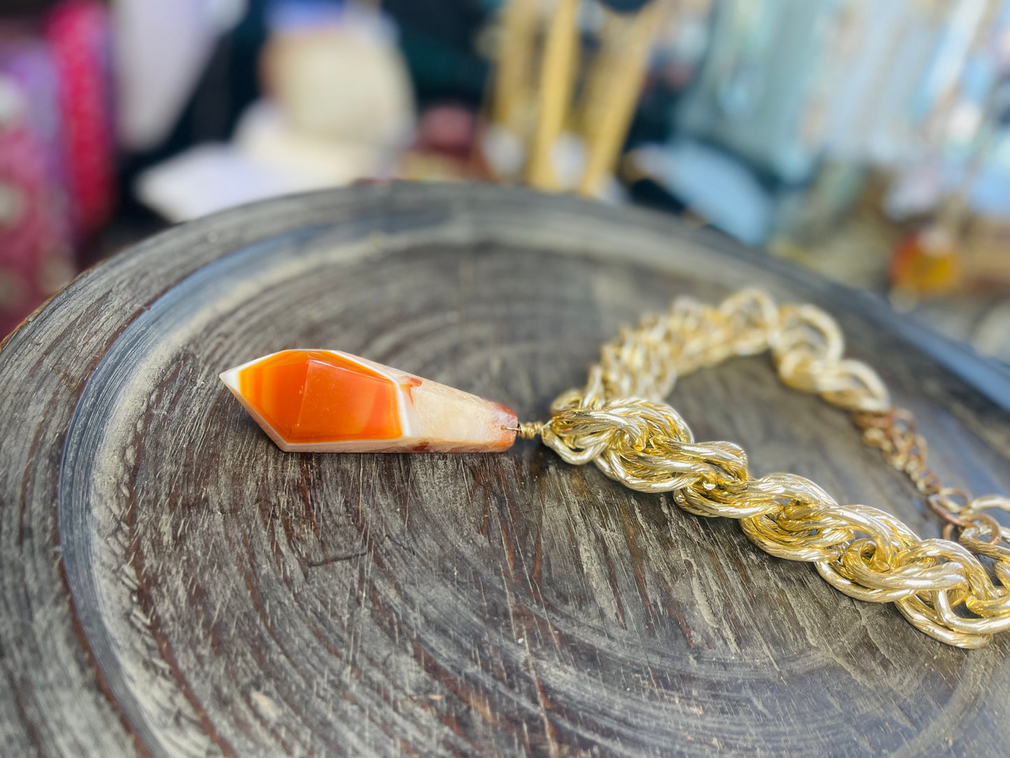 Chunky Massive Rare Carnelian Soul Chain w Vintage Gold Plated Chain