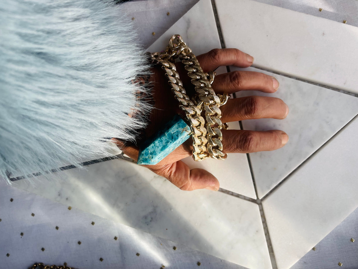 Heart and Throat Chakra Soul Chain w Apatite  Point Crystal Necklace