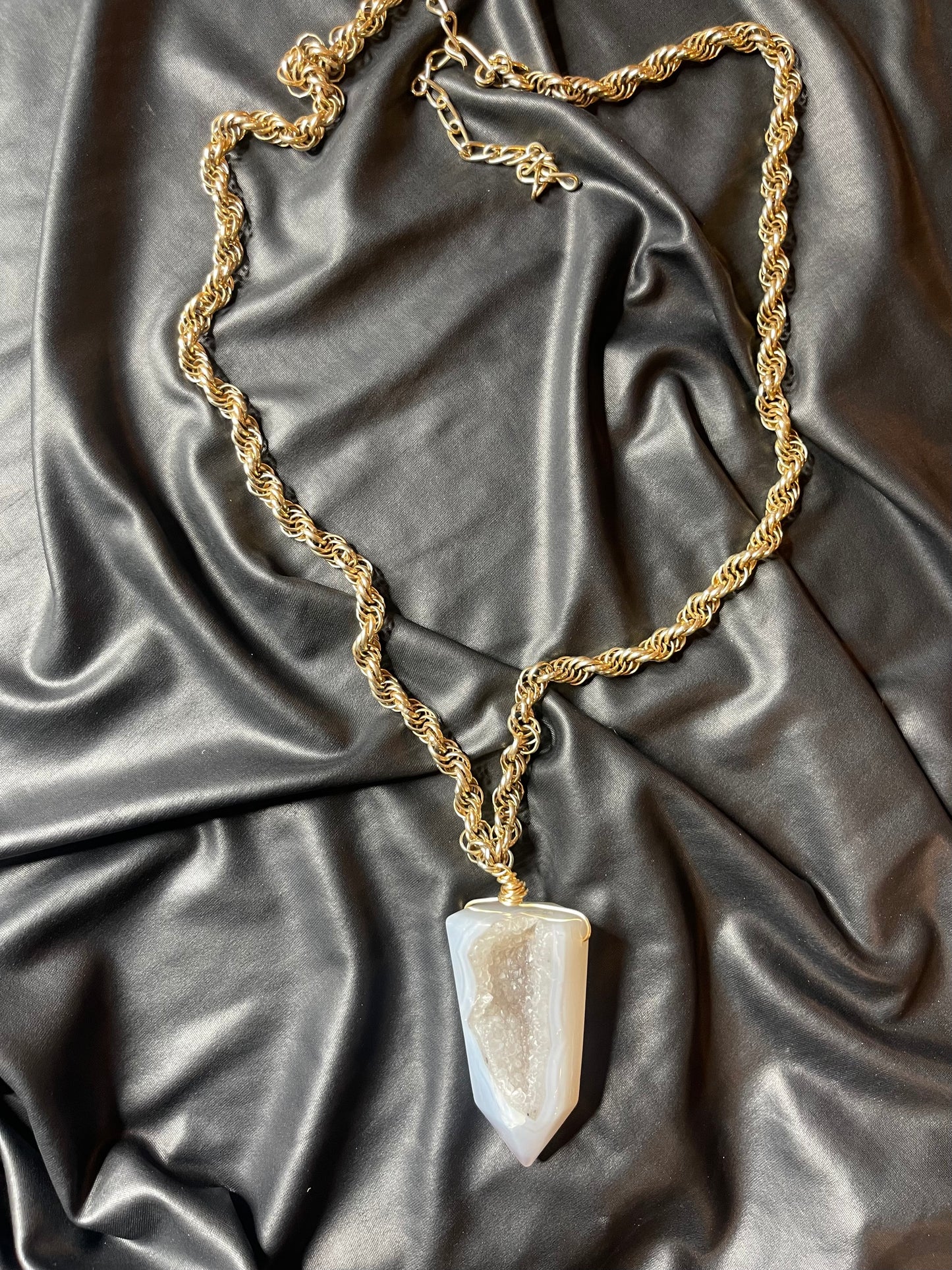 White Agate with Druzy Crystal Soul  Chain