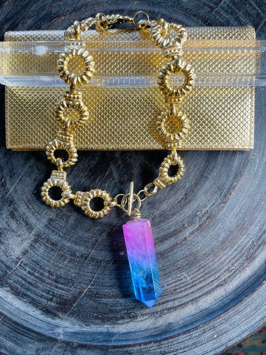 Massive Angel Aura Crystal Soul Chain Necklace - Vintage Gold Chain- Akashic Records Collection