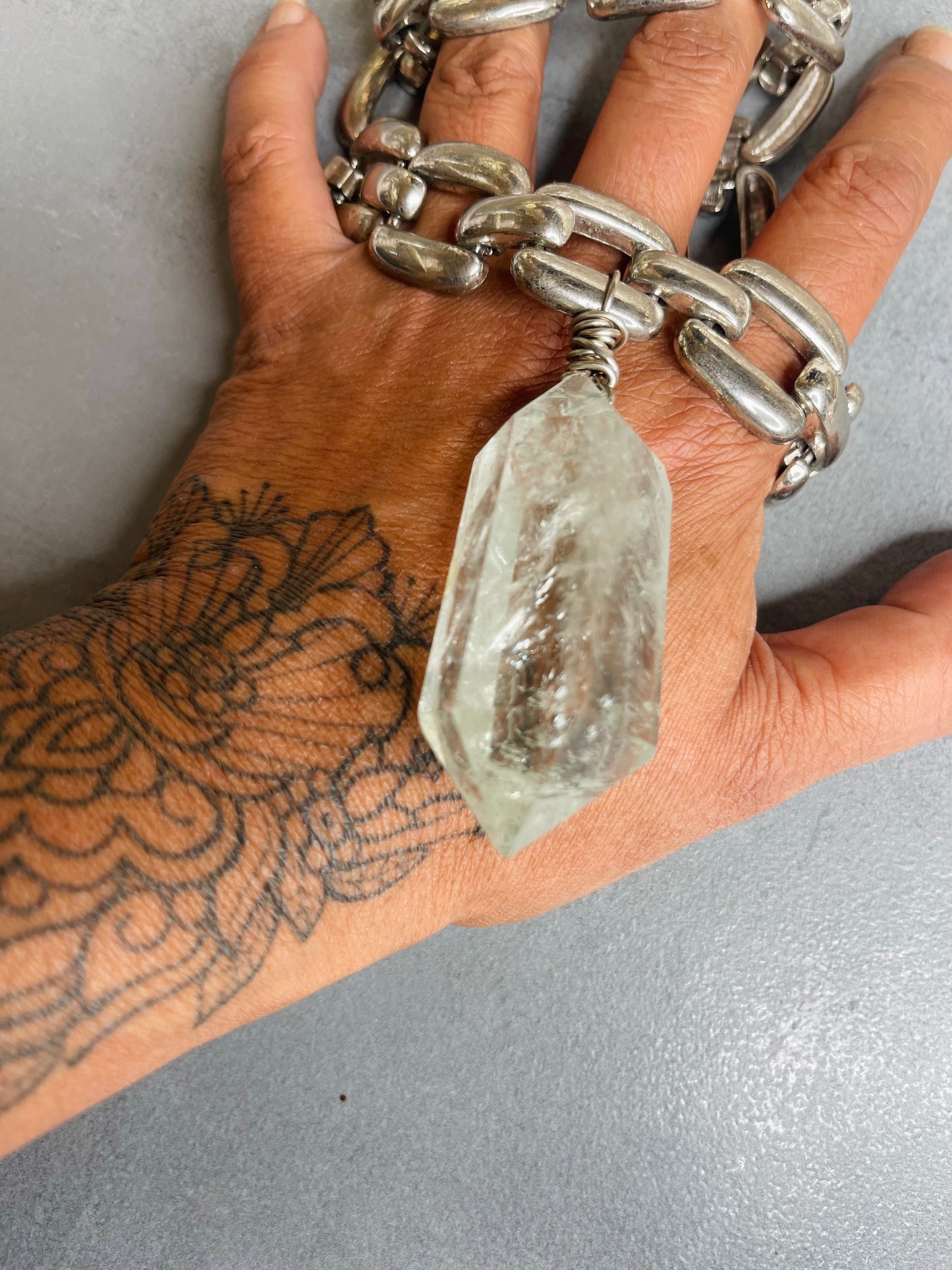 Renaissance Silver Massive Prasiolite Crystal Soul Chain Necklace