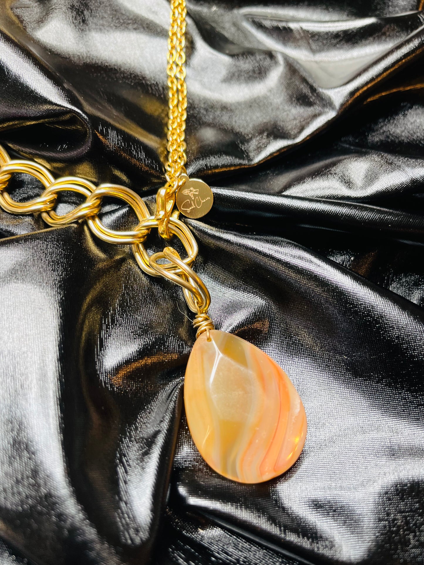 Carnelian Soul Chain w Vintage Gold Plated Chain