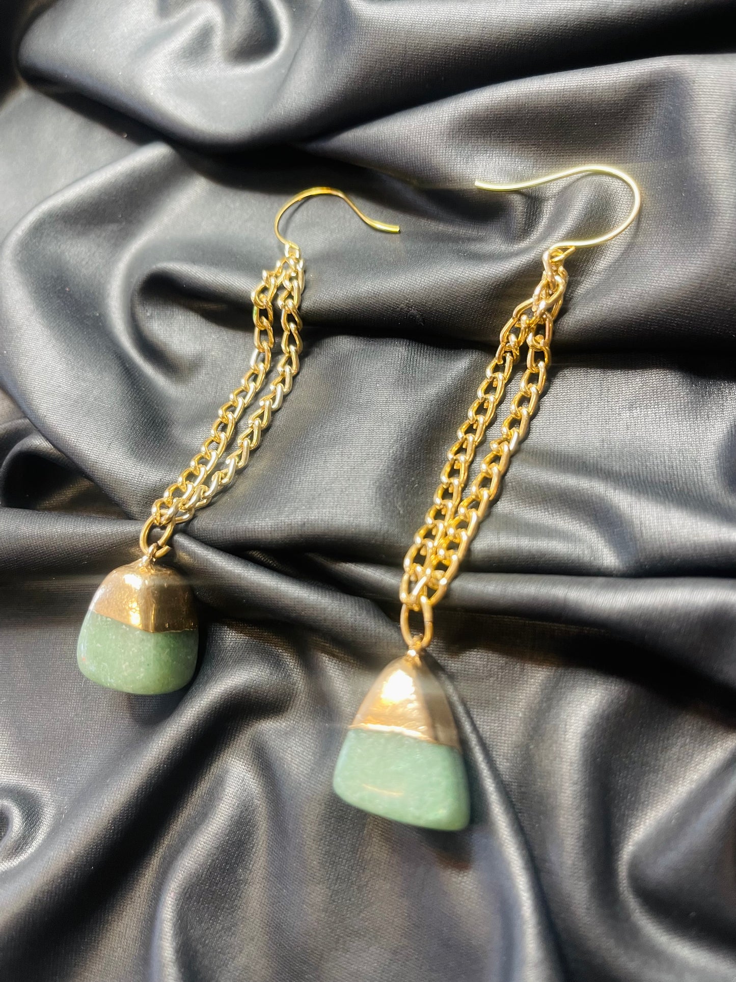 Heart  Chakra Soul Chains Earrings - Aventurine Crystals