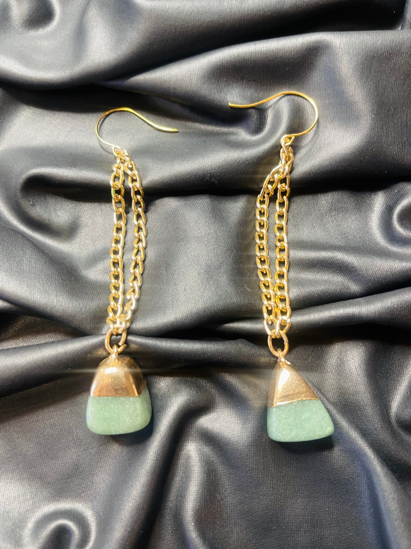 Heart  Chakra Soul Chains Earrings - Aventurine Crystals