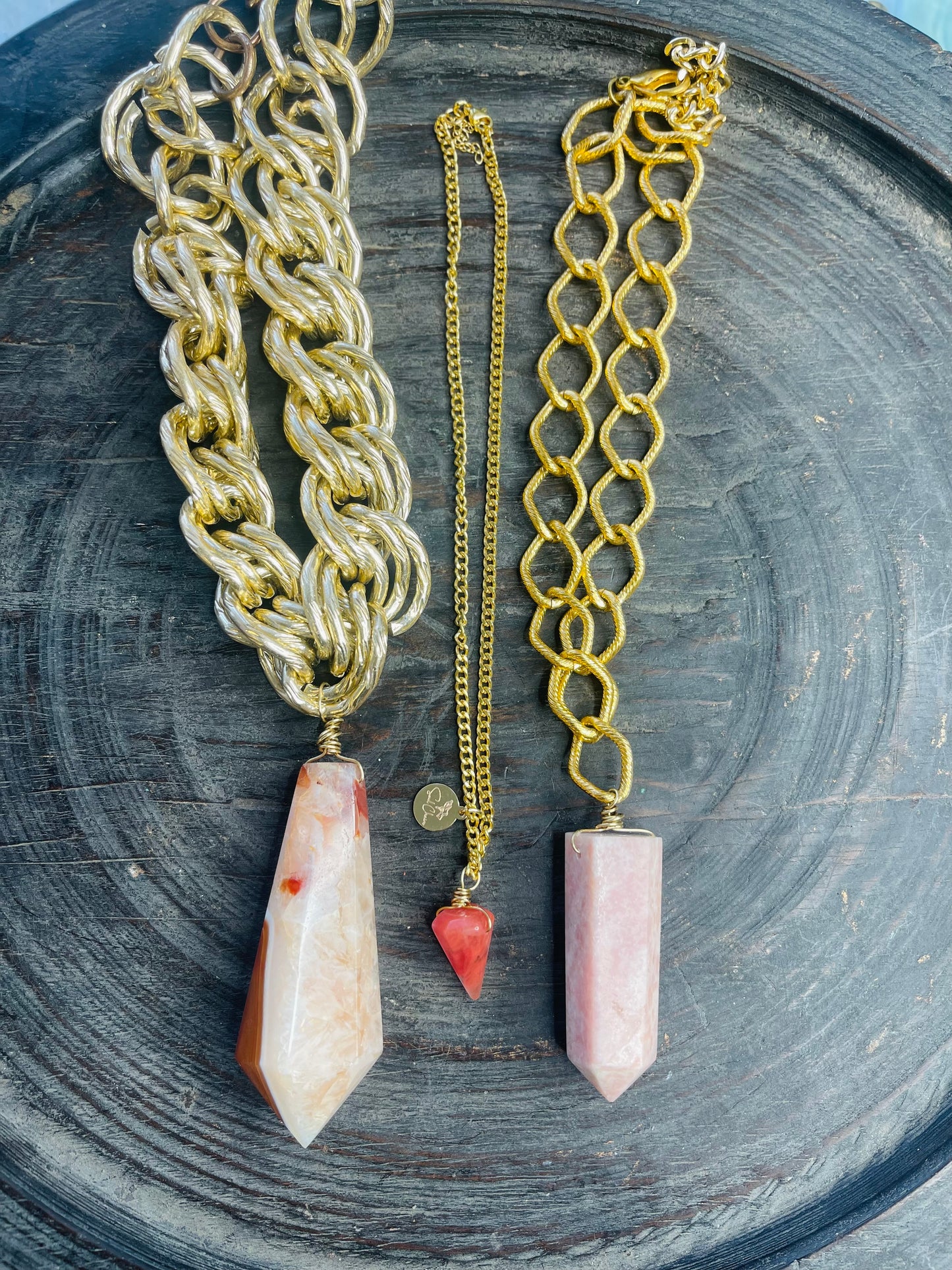 Chunky Massive Rare Carnelian Soul Chain w Vintage Gold Plated Chain