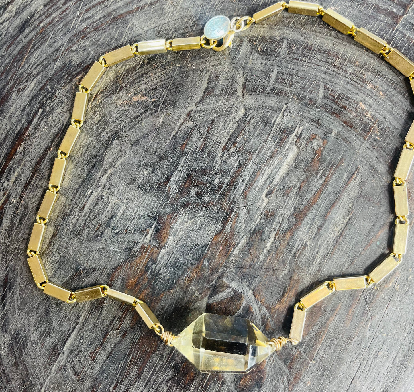 Brilliant Rare Lux Gem Cut & Very Rare Citrine Hand wrapped on vintage choker chain