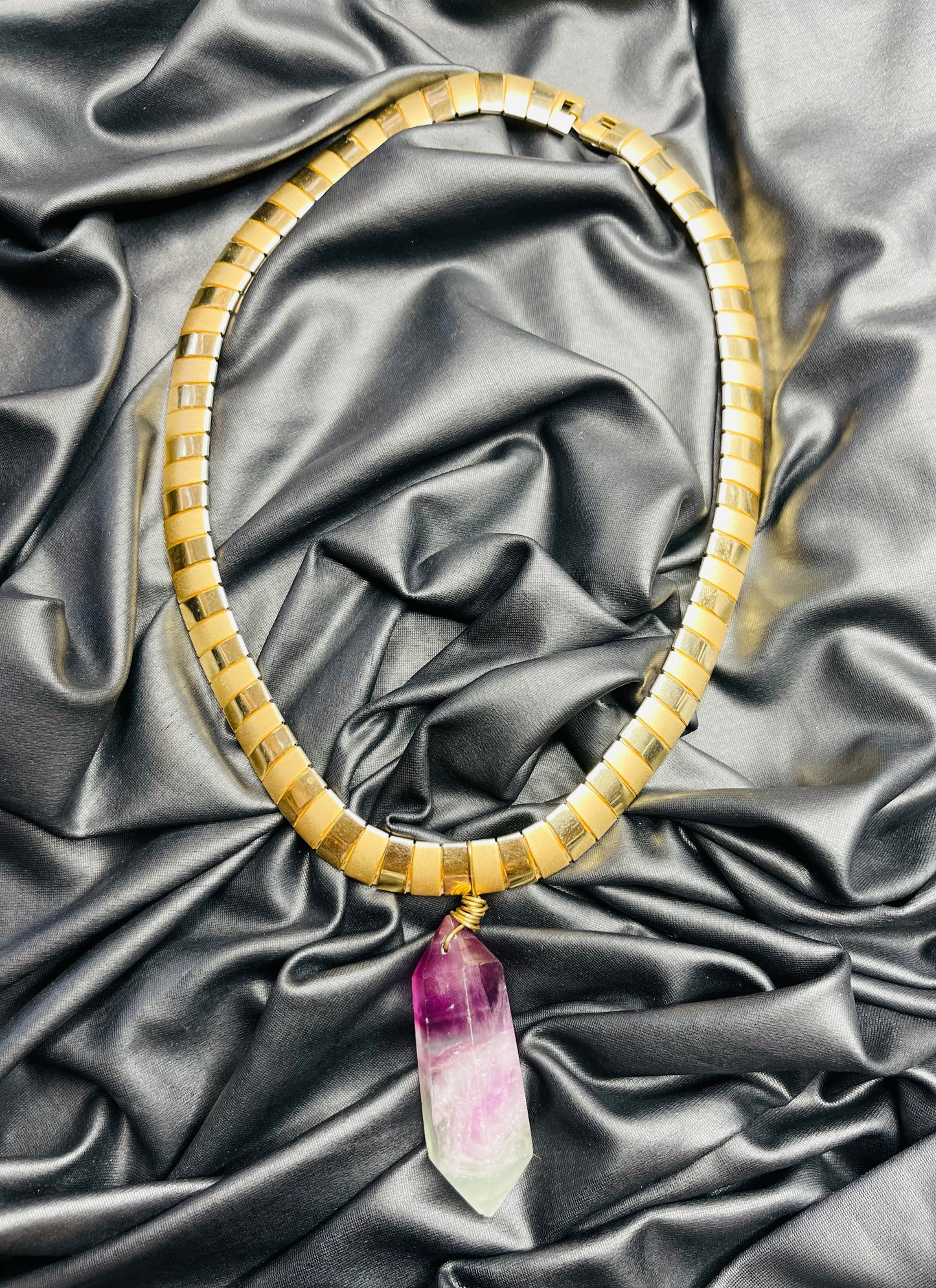 Rainbow Fluorite Crystal Gold Soul Chain Necklace
