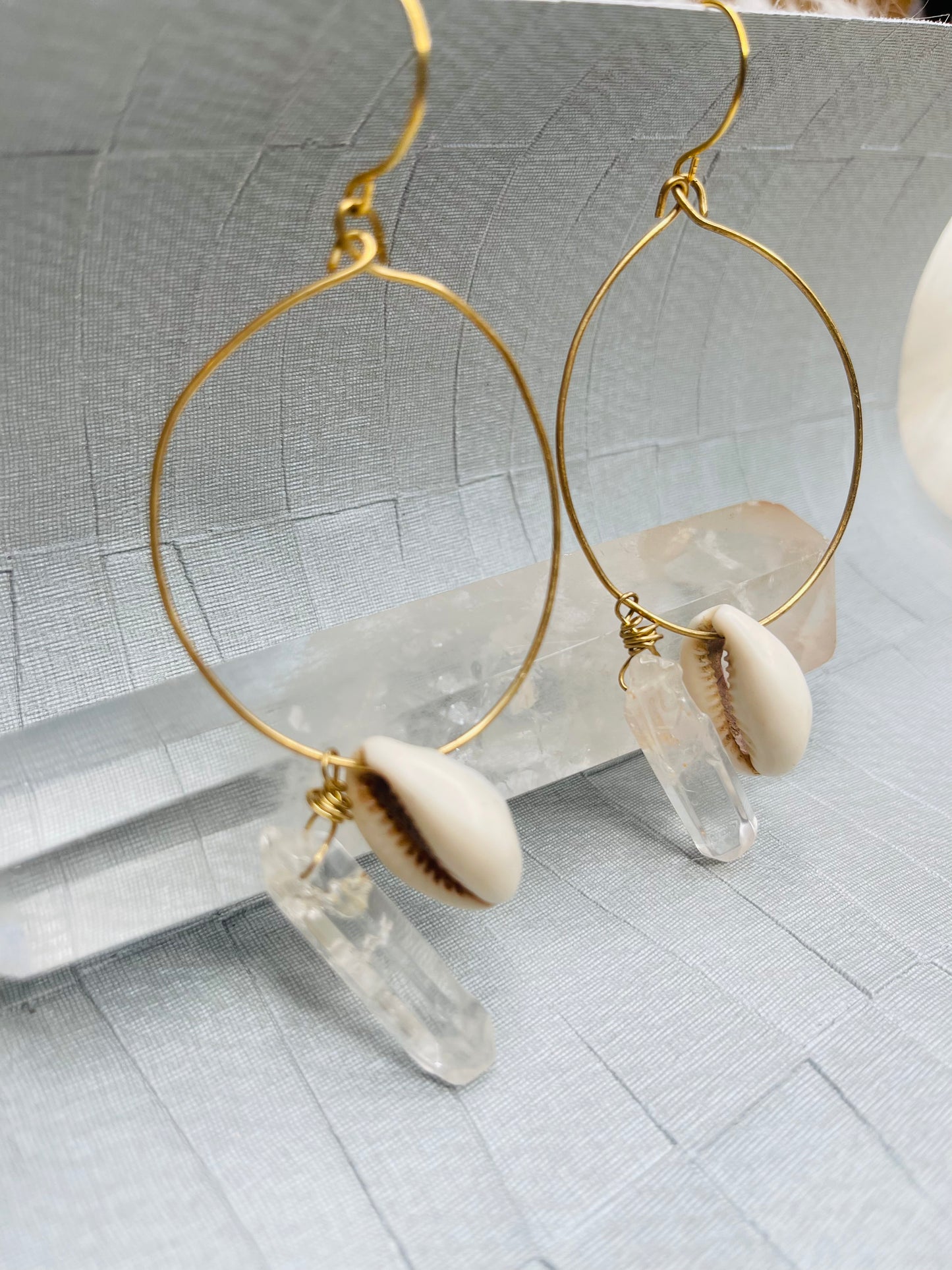 Abundance Energy Medium Oval Hoops Soul Chains Earrings - Clear Quartz Crystals