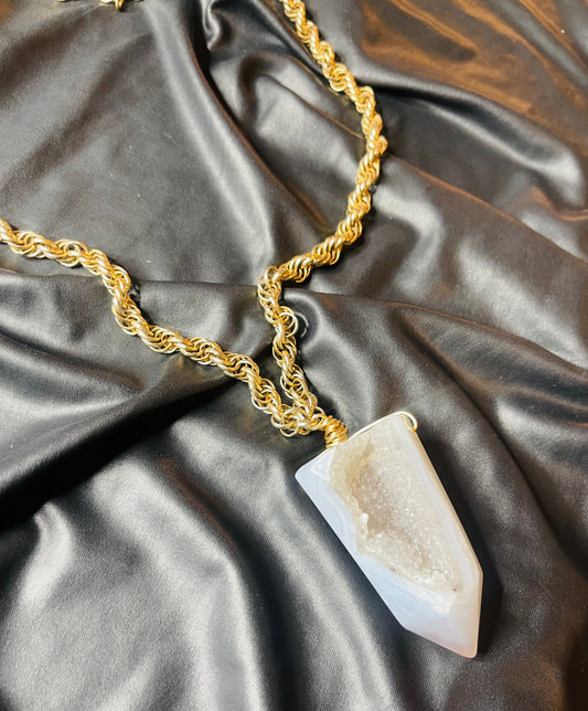 White Agate with Druzy Crystal Soul  Chain