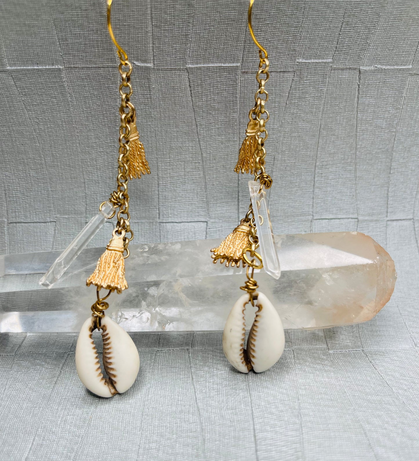 Abundance Energy Medium Oval Hoops Soul Chains Earrings - Clear Quartz Crystals