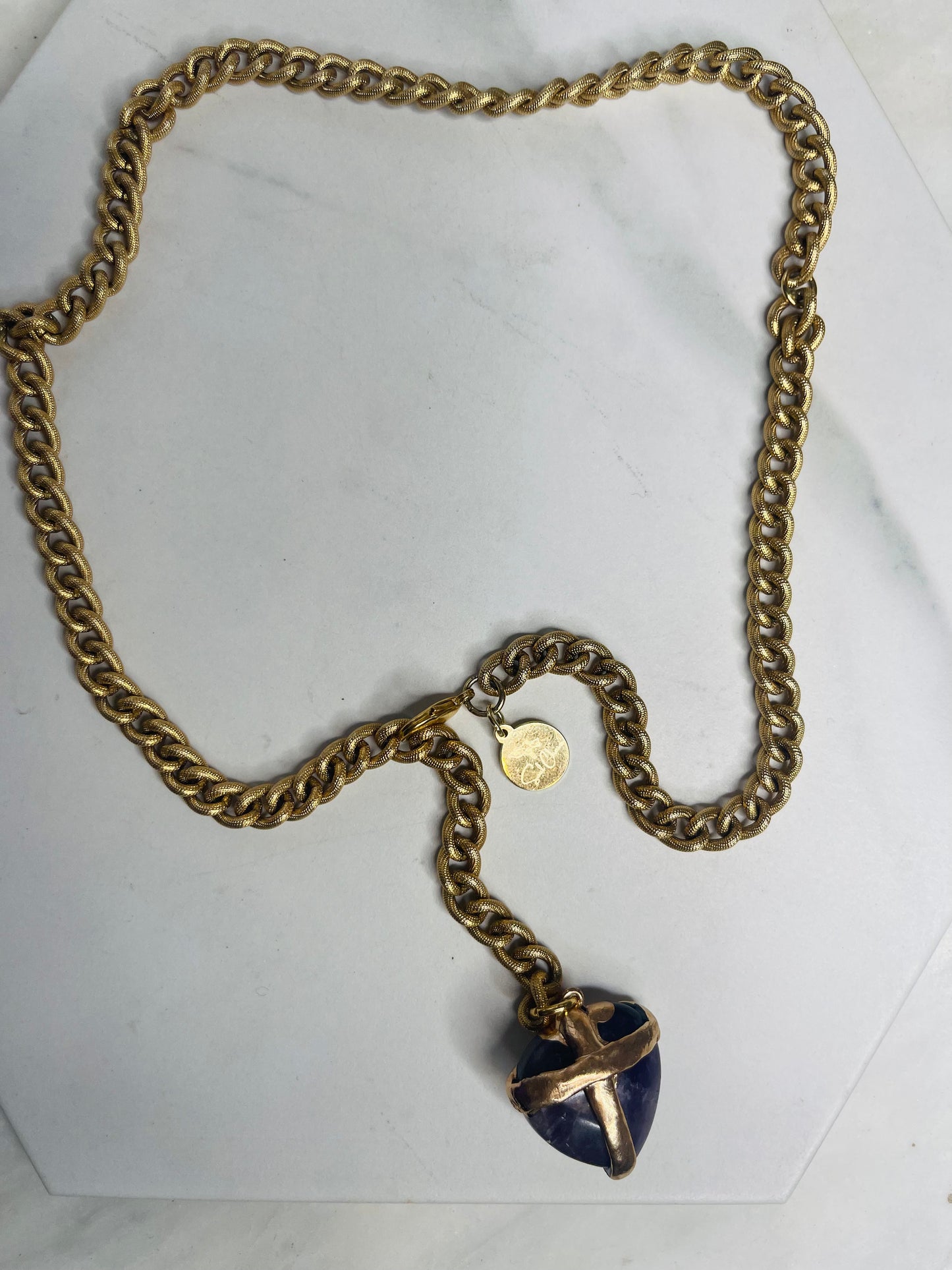 Amethyst Heart Soul  Chain w Vintage Gold Plated Chain