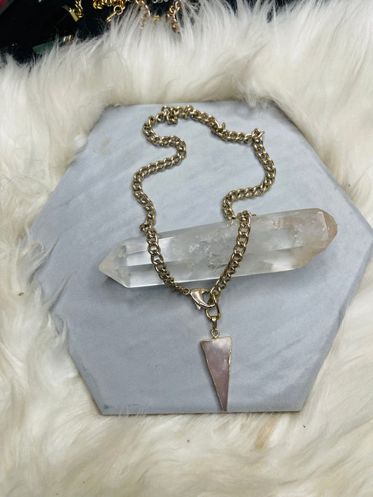 Heart Chakra Rose Quartz Crystal Soul Chain Necklace - Vintage Gold Chain- Rose Quartz Akashic Records Collection