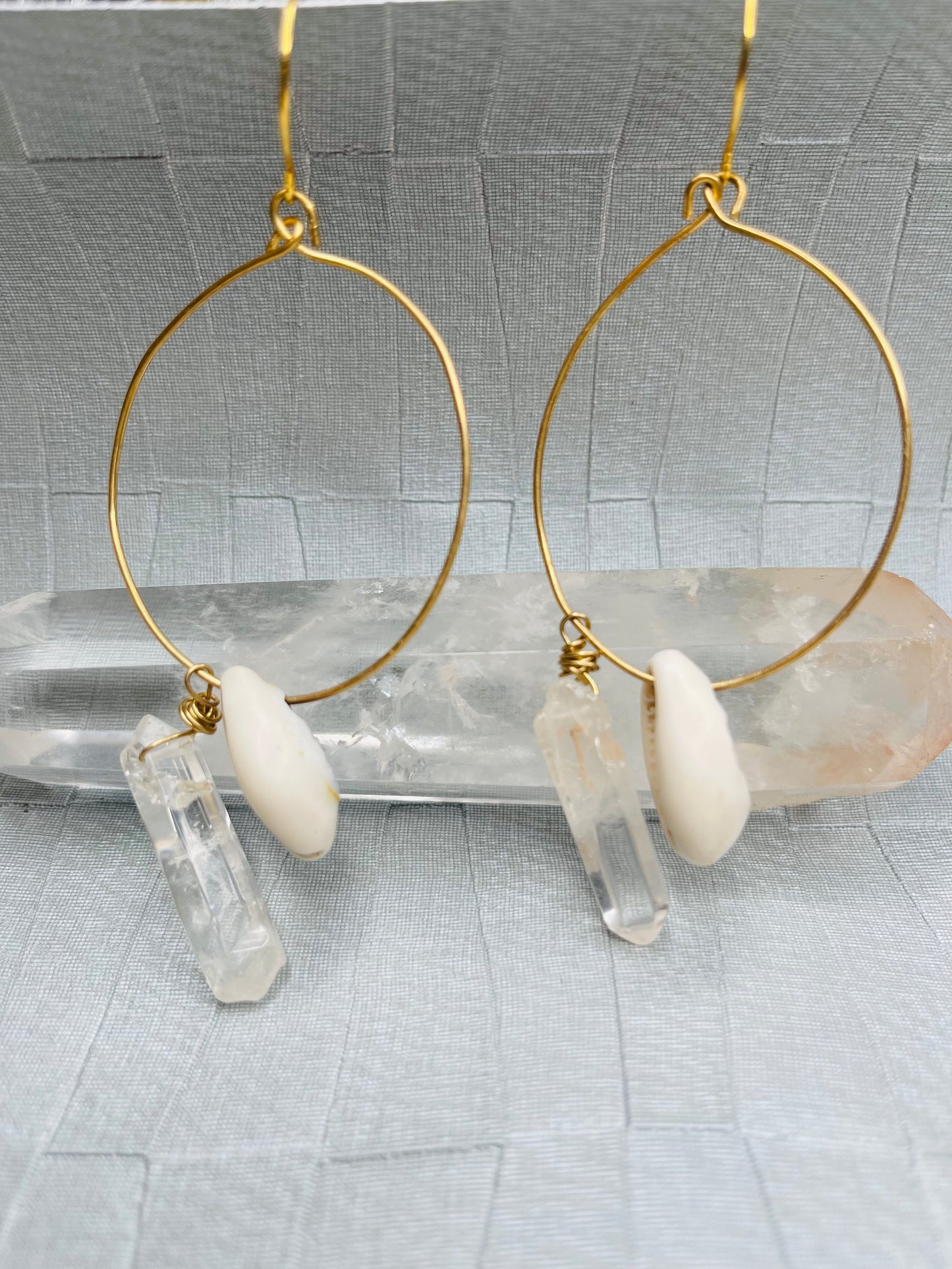 Abundance Energy Medium Oval Hoops Soul Chains Earrings - Clear Quartz Crystals