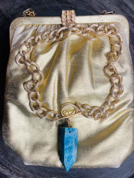 Heart and Throat Chakra Soul Chain w Apatite  Point Crystal Necklace