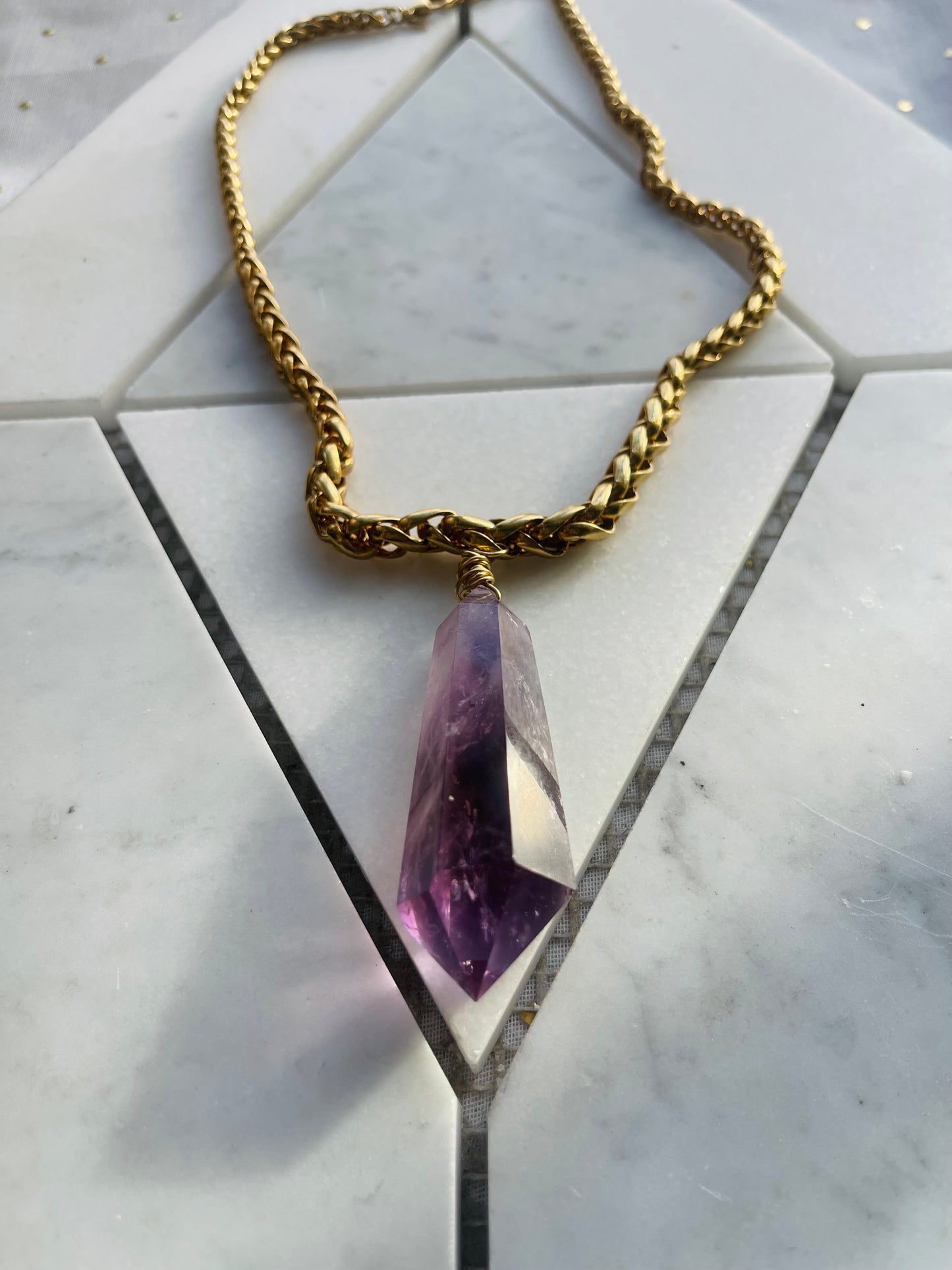 3rd Eye Faceted Amethyst Soul Chain w Vintage Gold Plated Chain