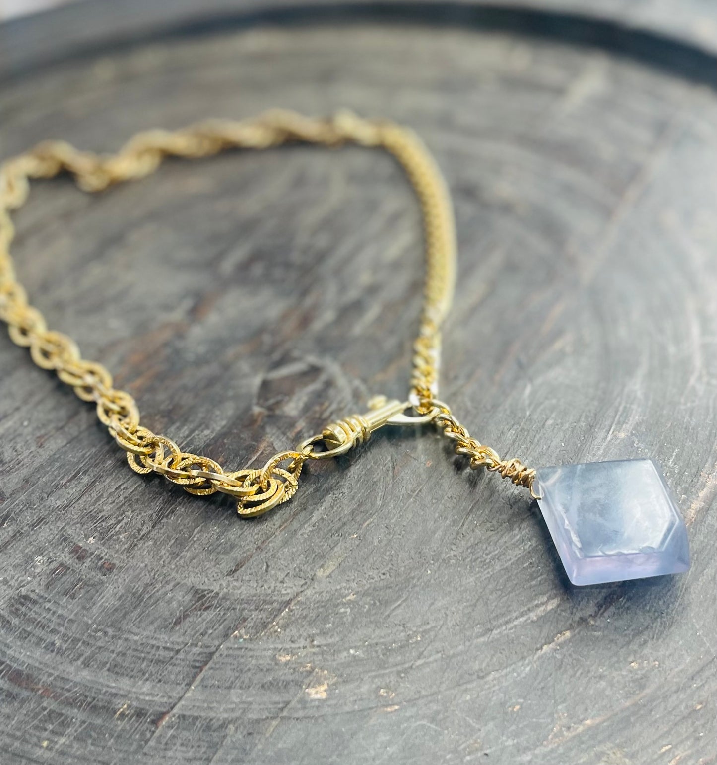 Swiss Blue Topaz Crystal Soul Chain Necklace - Vintage Gold Chain- Dainty Baby  Collection