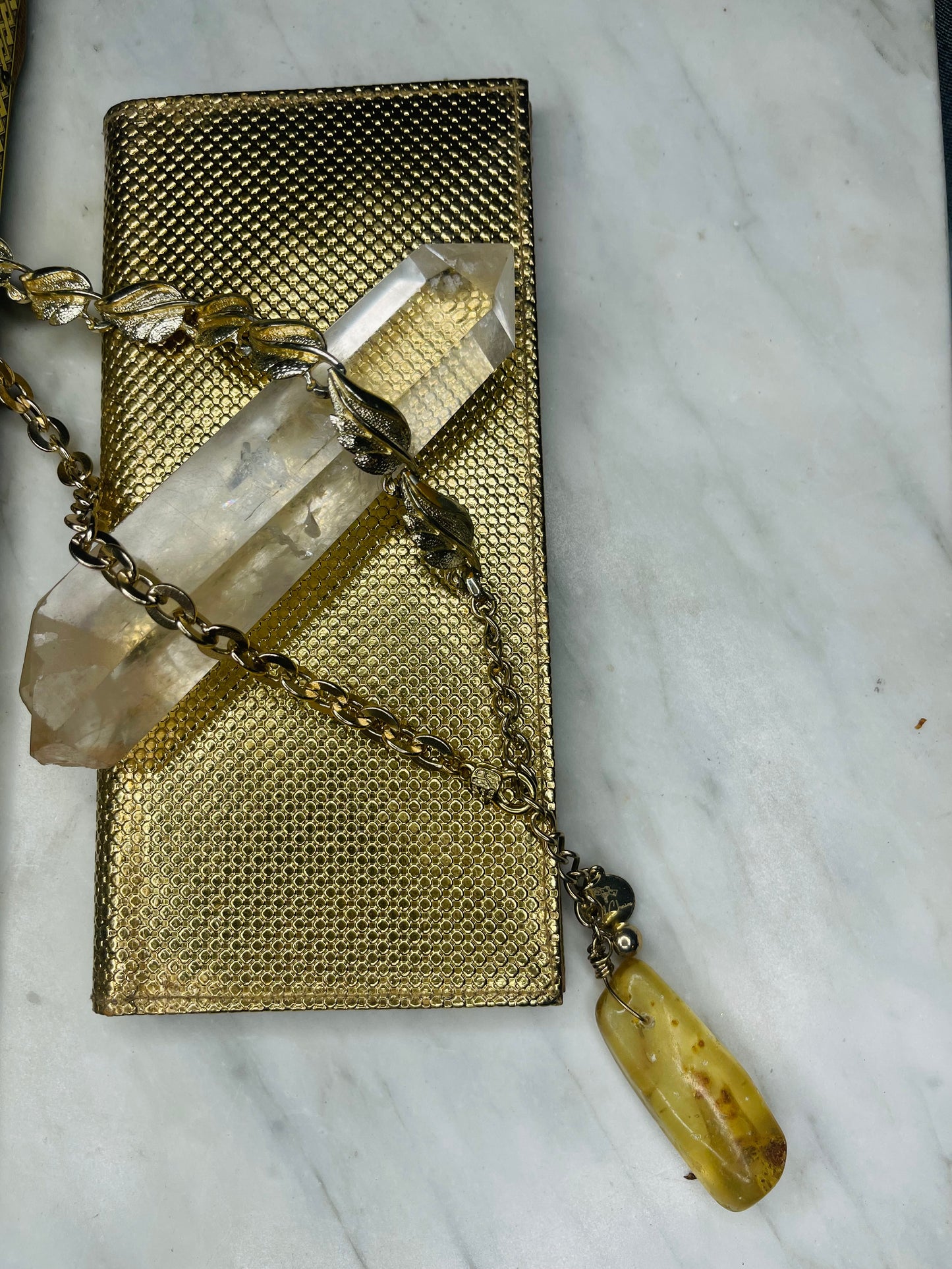 Ancient Amber Abundance Activation. Soul Chain Necklace Hand wrapped on vintage chain