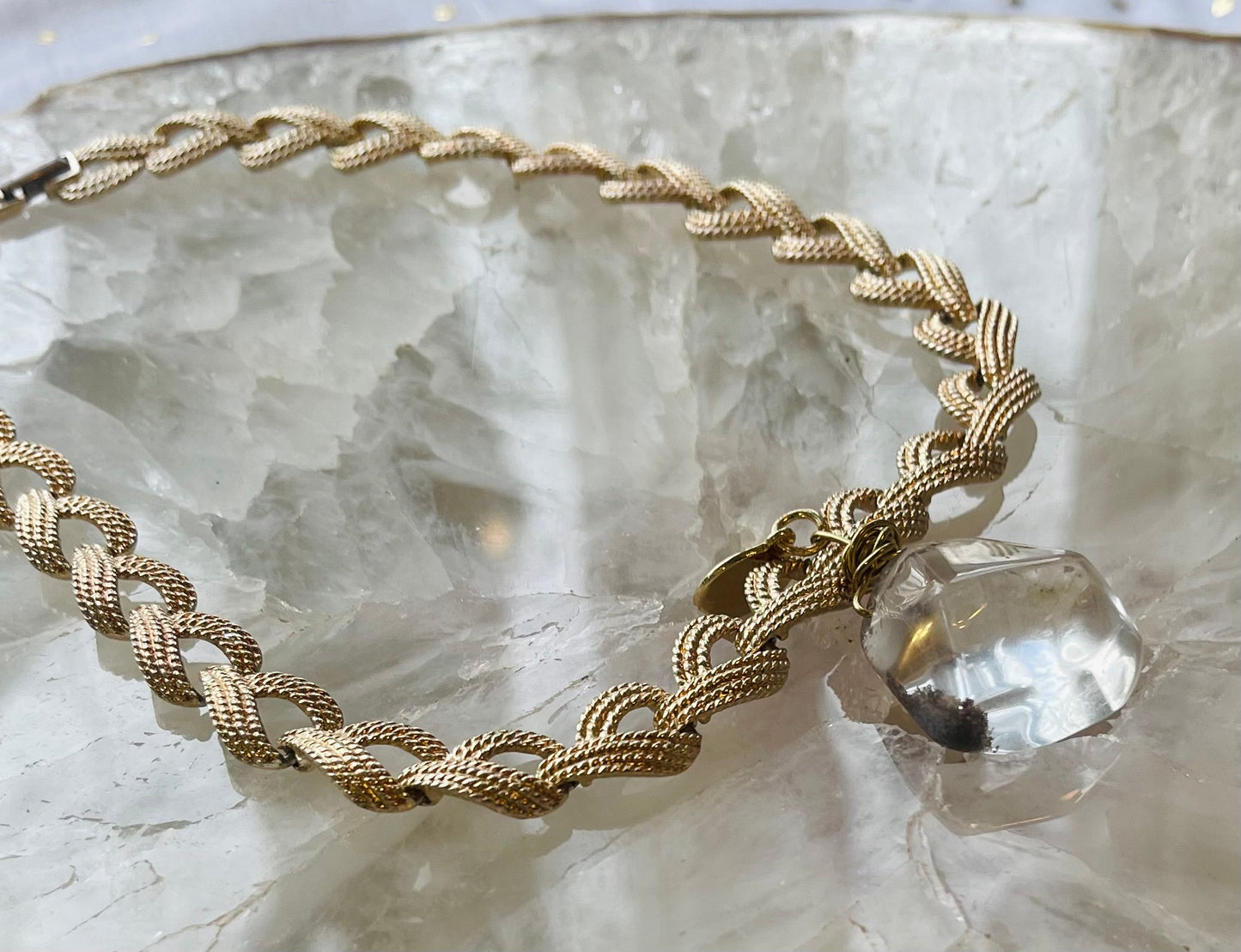 Geometric Garden Quartz Crystal Soul Chain gold Plated Vintage Necklace