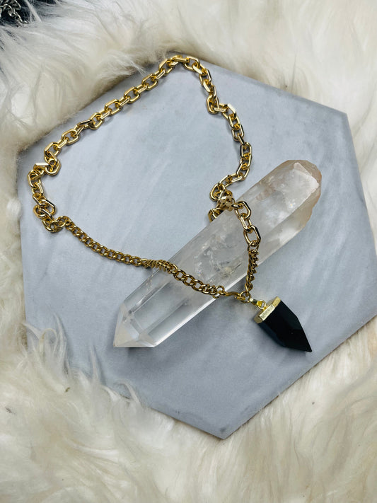 Root Chakra Obsidian Pendulum Crystal  Soul Chain Necklace