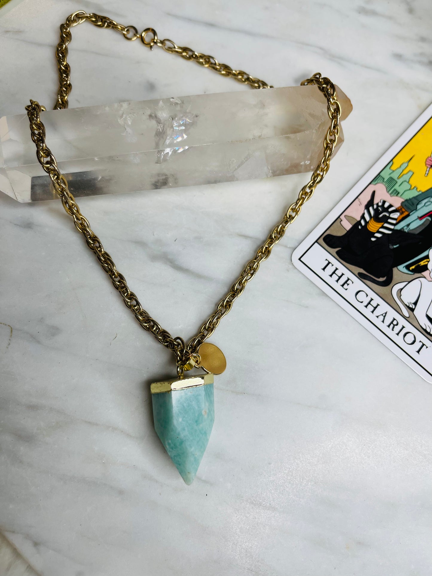 Heart and Throat Chakra Soul Chain w Amazonite Crystal Necklace
