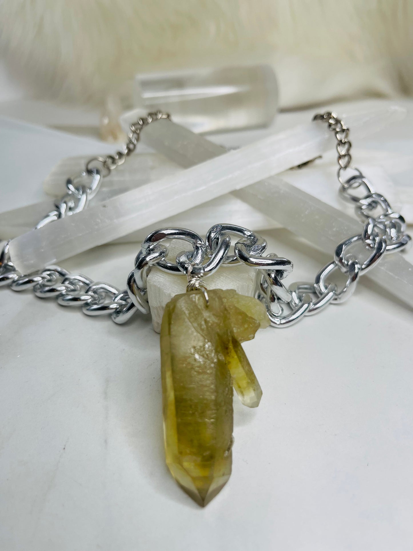 Renaissance Silver Raw Wild Citrine Soul Chain Necklace Hand wrapped on vintage chain
