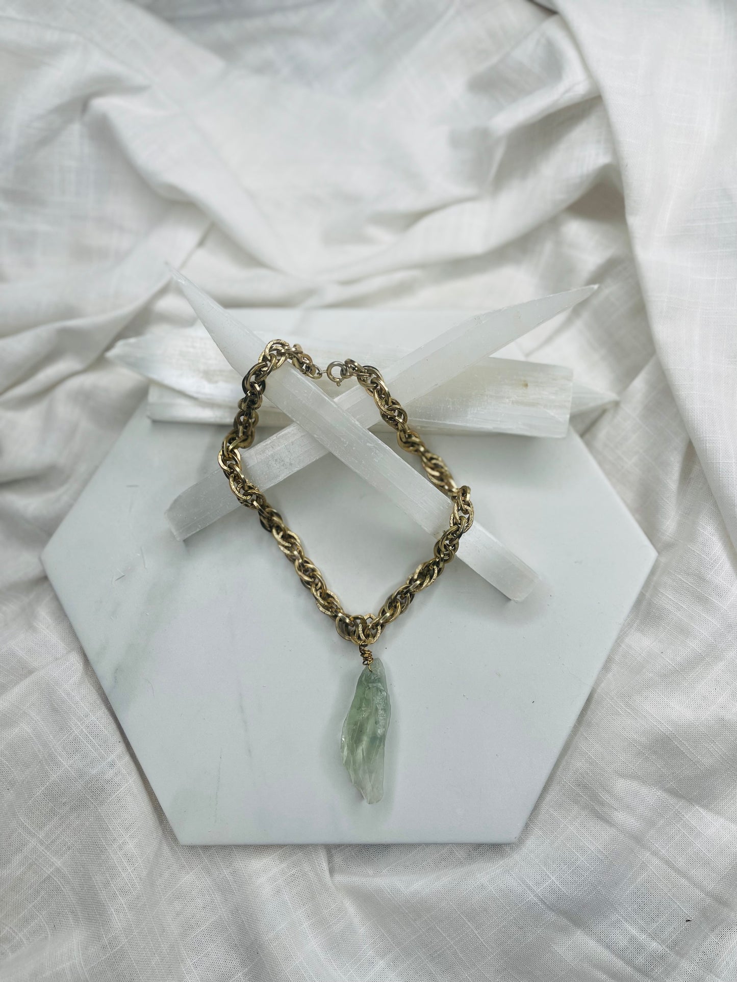 Heart Chakra Soul Chain w Green Prasiolite  Crystal