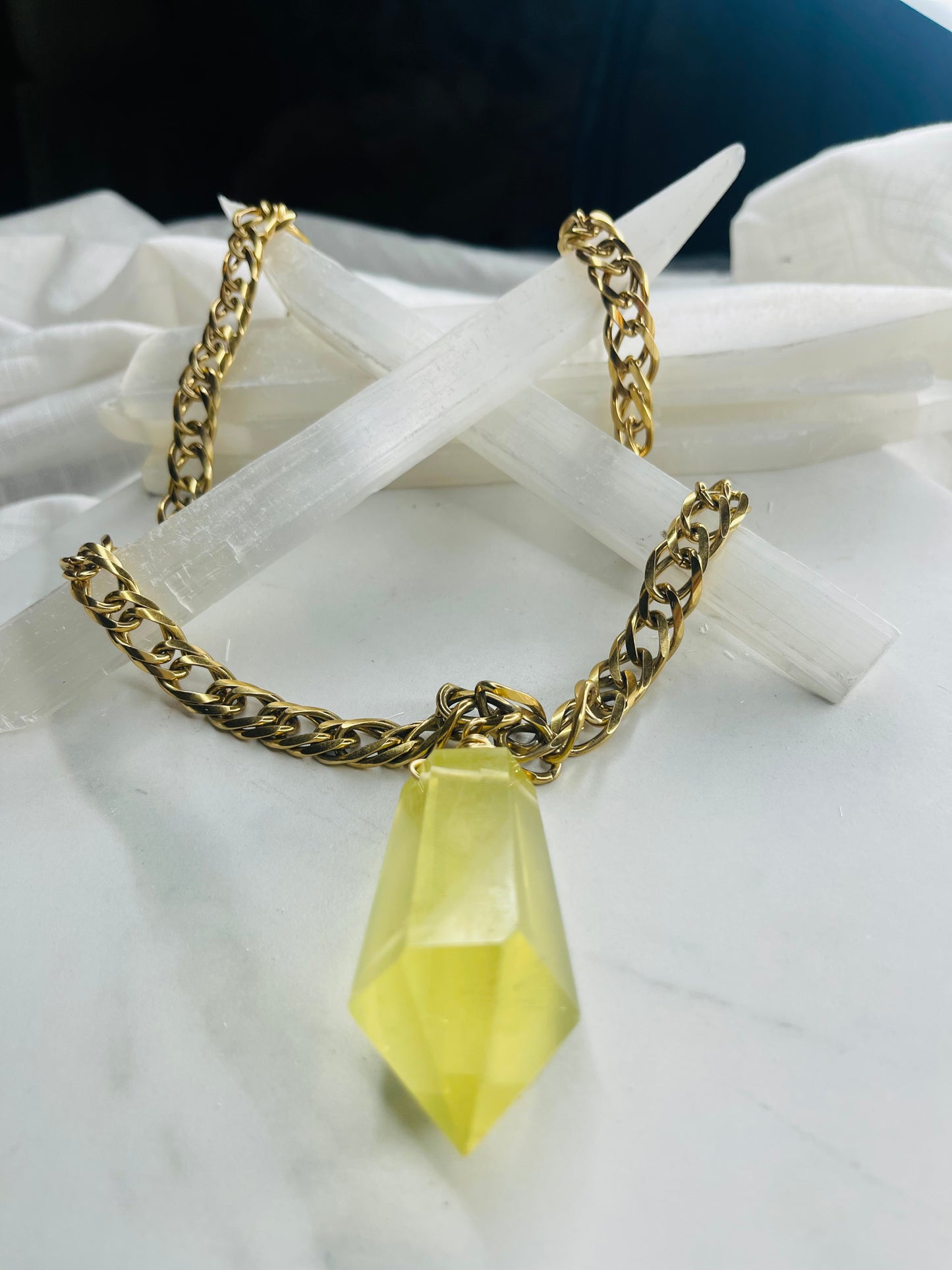Brilliant Rare Lux Gem Cut & Very Rare Citrine Hand wrapped on vintage chain