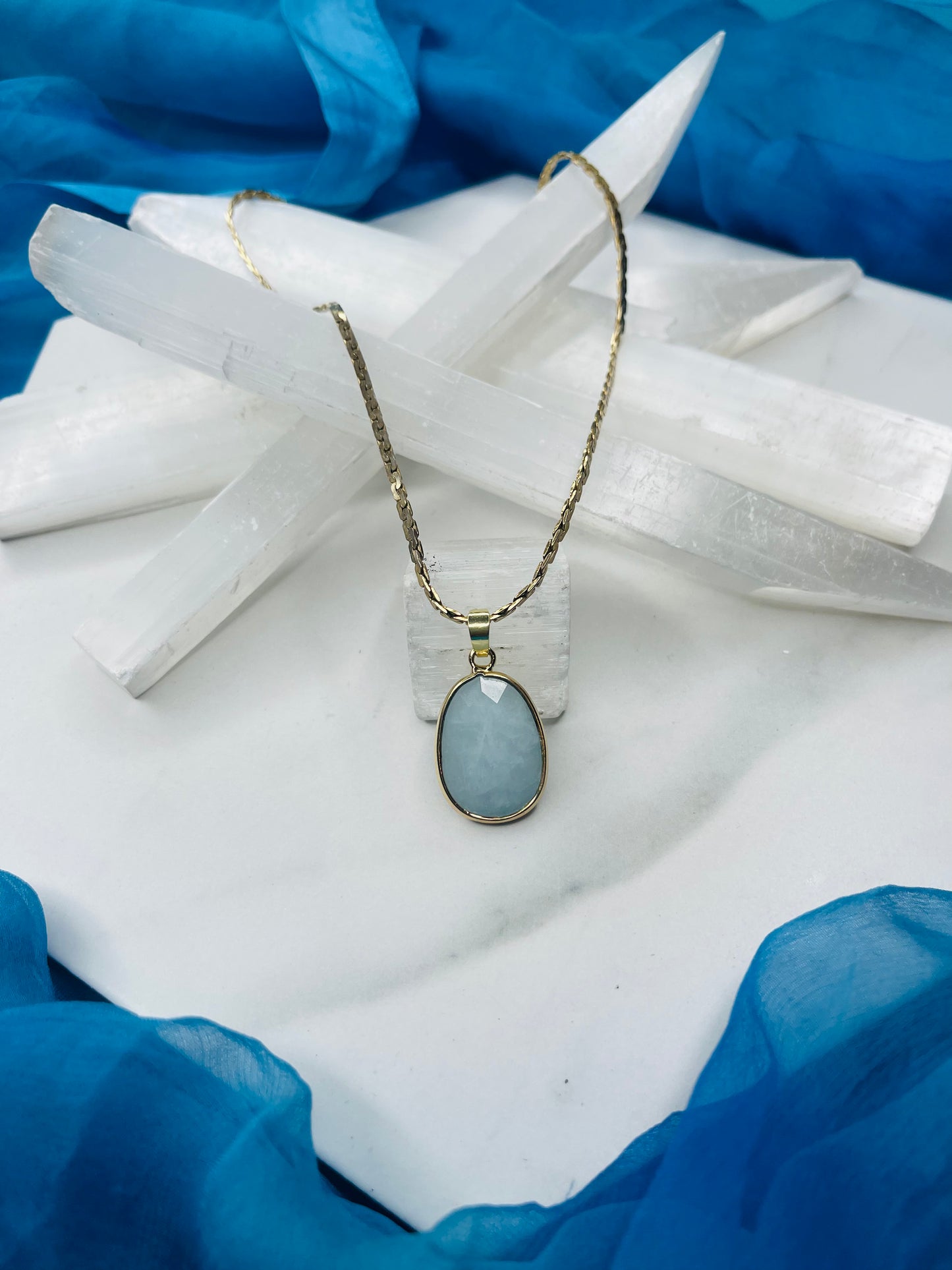 Dainty Baby Blue Lace Agate Crystal Soul Chain Necklace - Vintage Gold Chain- Dainty Baby  Collection