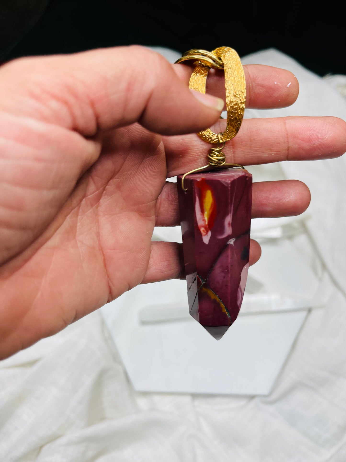 Lower Chakras Mookaite Crystal Soul Chain Necklace - Vintage Gold Chain- Akashic Records Collection