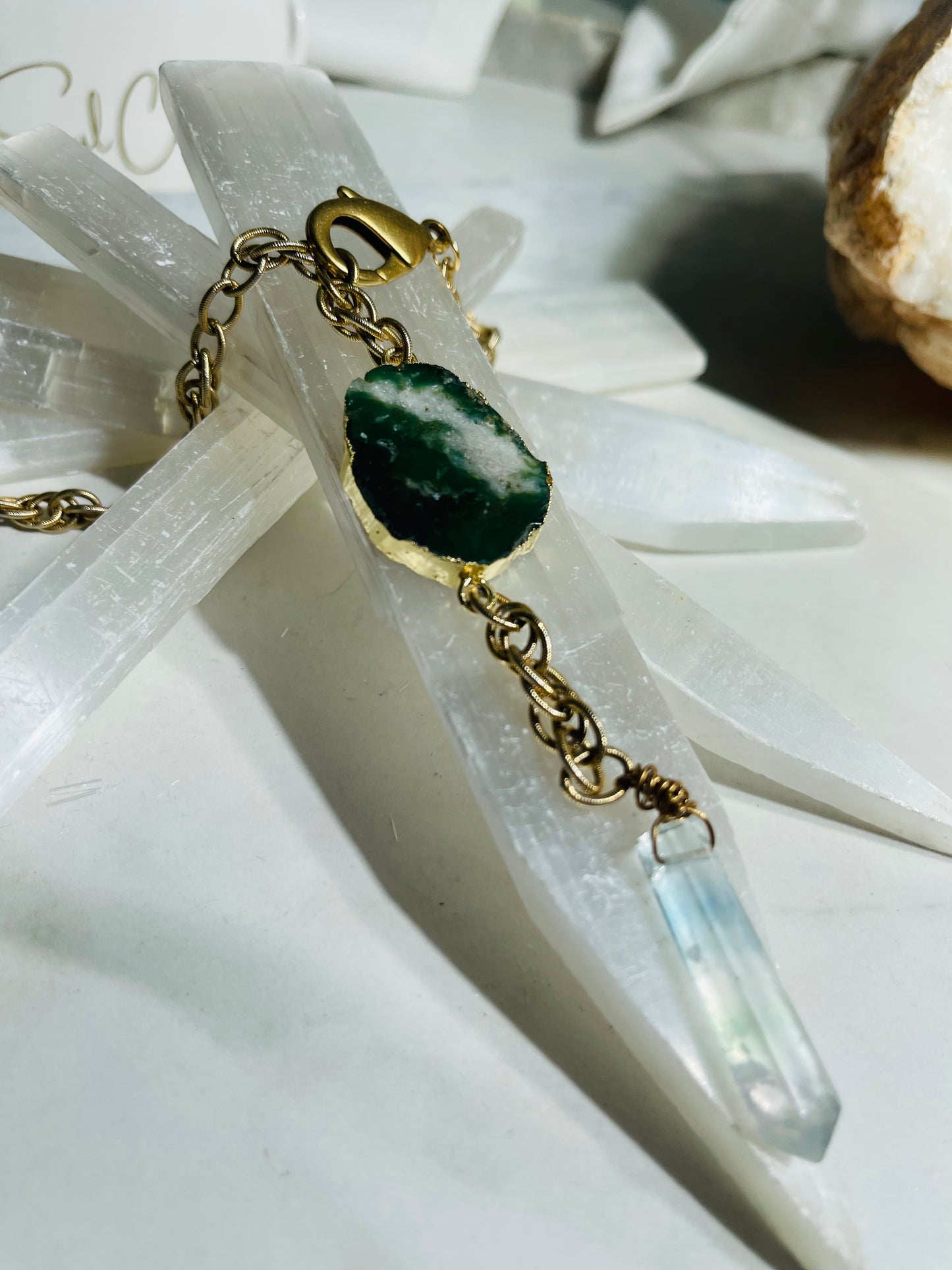 Moss Agate and Flourite Soul Chain