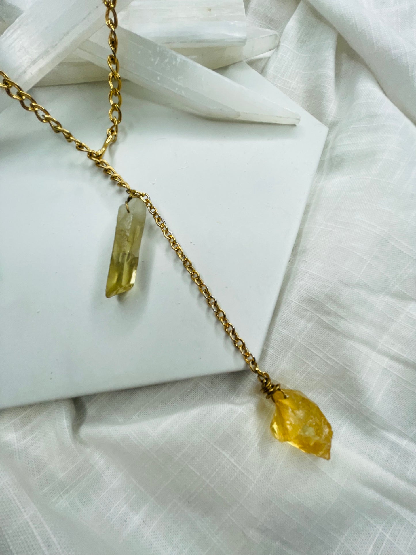 Vintage Chain w Raw  High Quality Citrine Soul Chain Necklace Hand wrapped on vintage chain