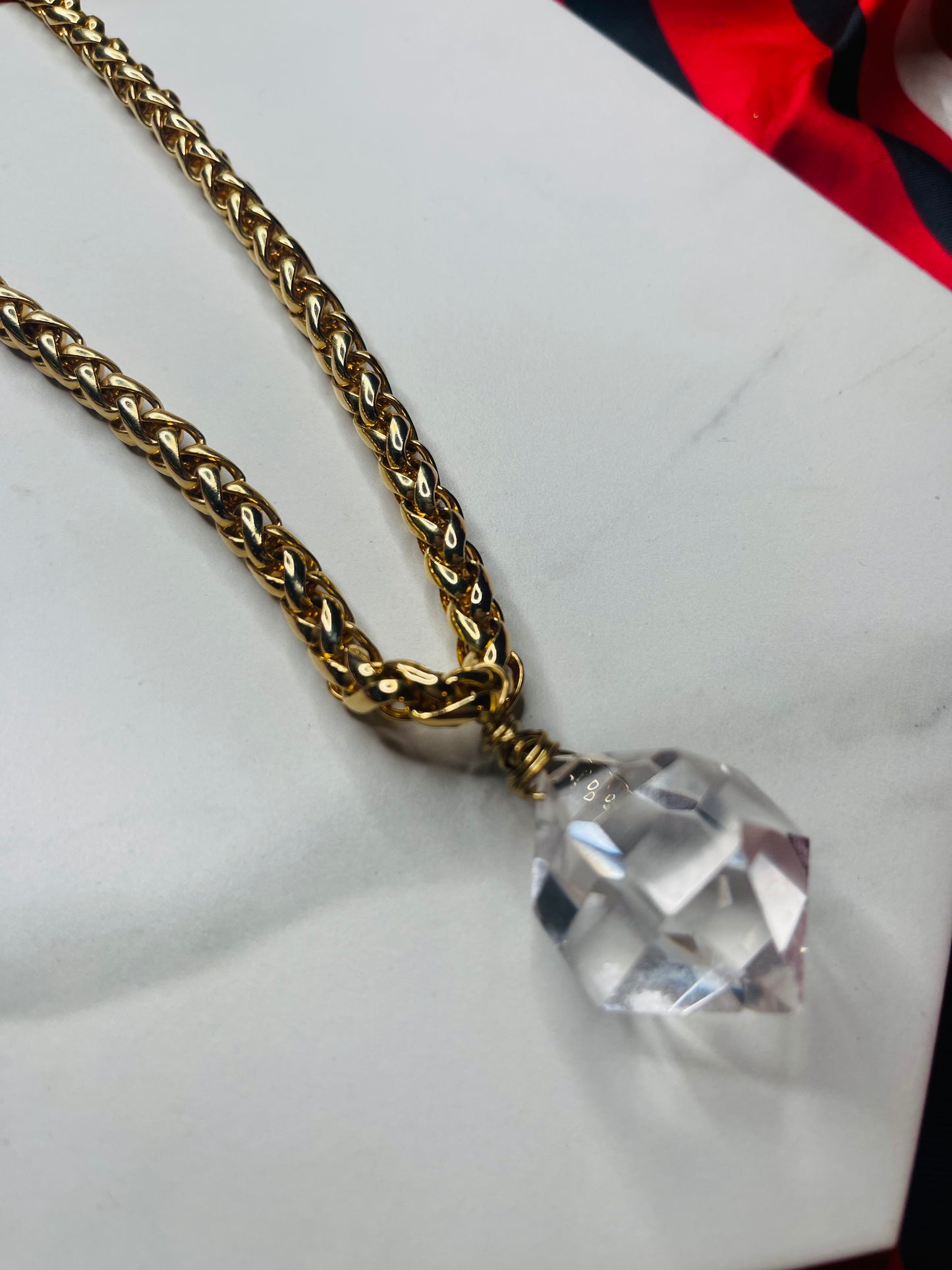 Super Rare Vintage chain w Lux Gem Cut Clear Quartz Crystal Soul  Chain