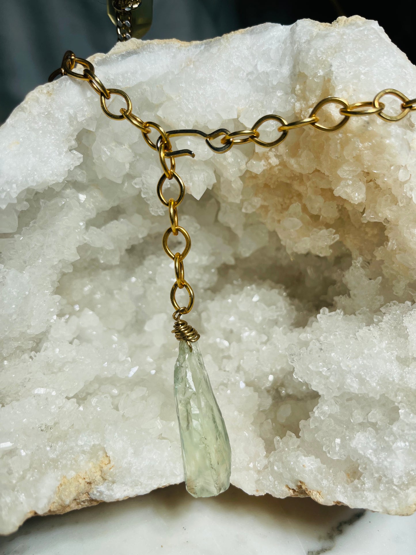 Lux Prasiolite Crystal Soul Chain Necklace - Vintage Gold Chain- Akashic Records Collection